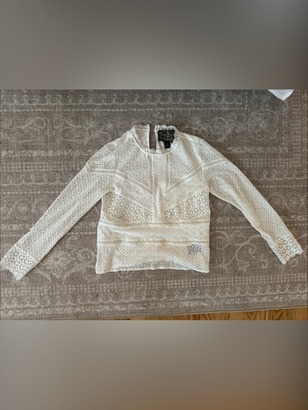 White Lace Eyelet Tunic Top with Scalloped Trim